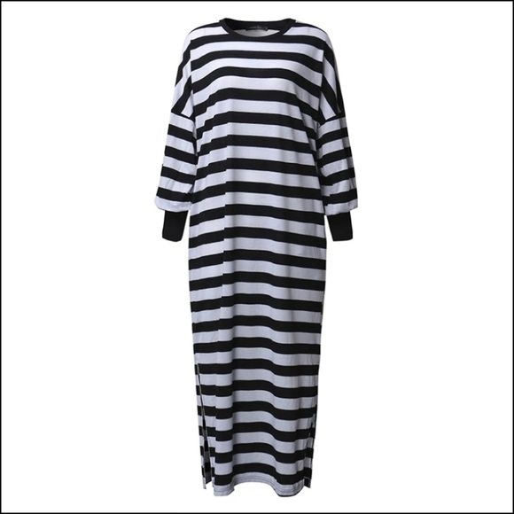 Black and White Striped Light Sweater Dress - Picture 2 of 2